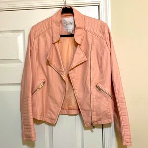 Pink pleather Moto jacket. Size large